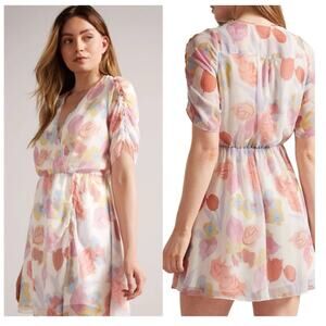 NWT Ted Baker Juleah Ruched Sleeve Floral Mini Dress 5 (XL)